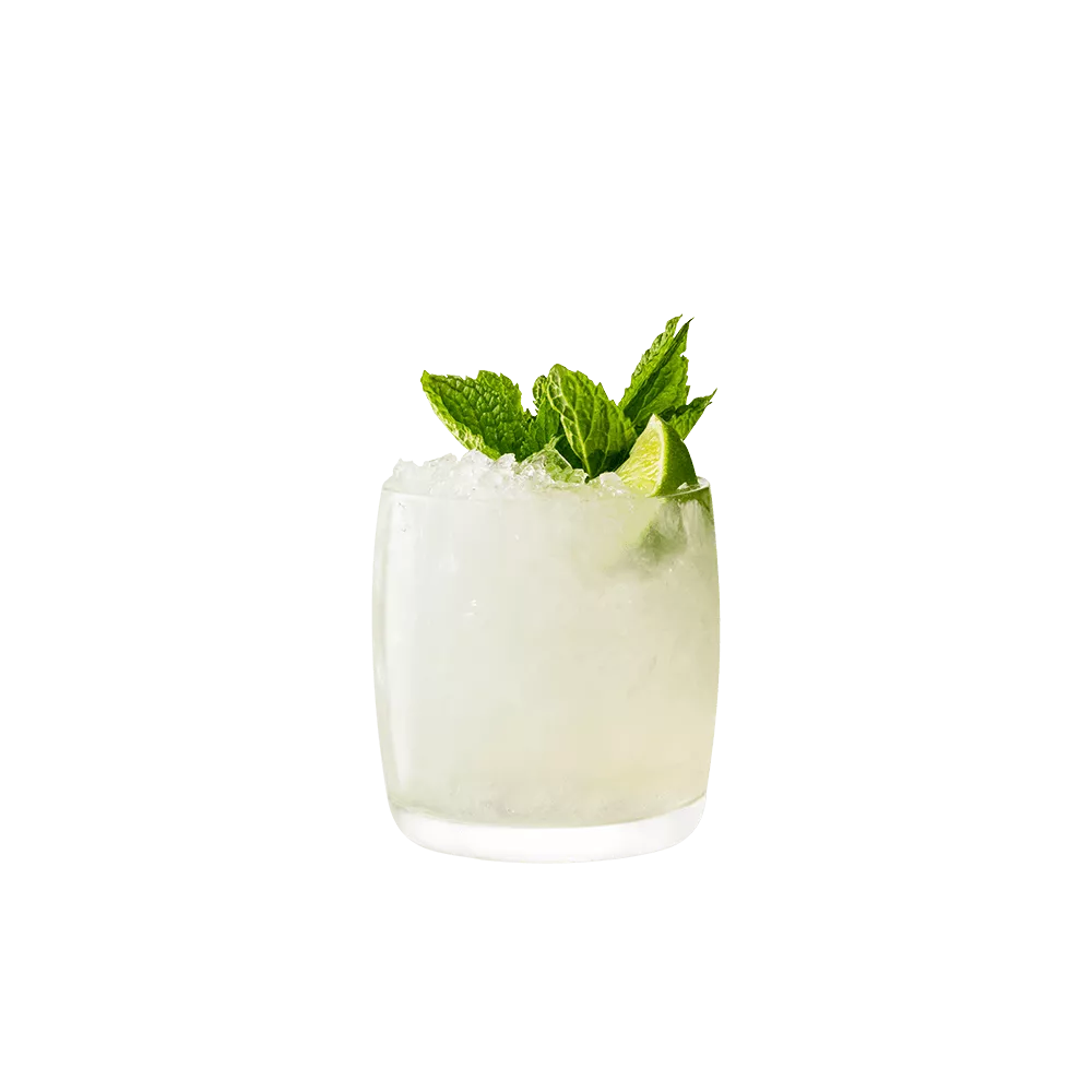 Cruzan Mai Tai cocktail in a clear glass garnished with mint.
