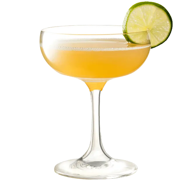 Cruzan daiquiri in a clear class garnished with a slice of lime.