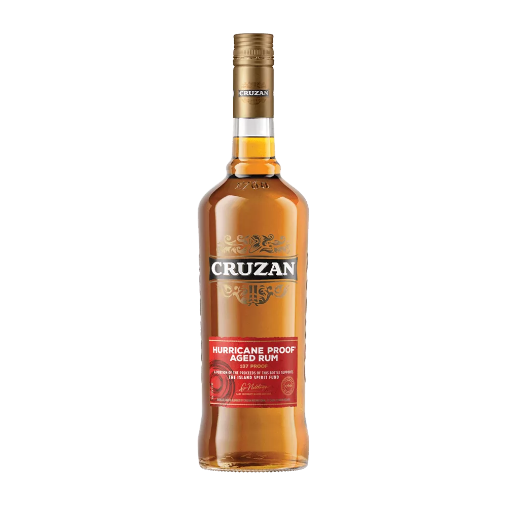 Glass bottle of Cruzan® Hurricane Proof Rum.