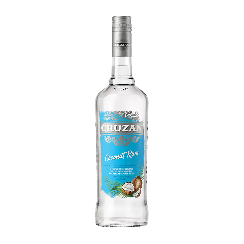 Clear glass bottle of Cruzan® Coconut Rum