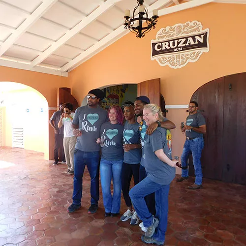 A group of employees at the Cruzan Distillery.