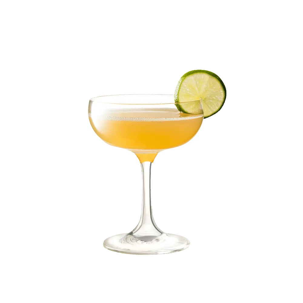 Cruzan daiquiri in a clear class garnished with a slice of lime.
